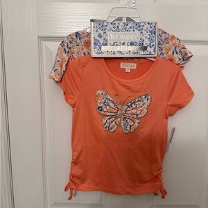 Two piece girl top with butterfly with  gather on the side